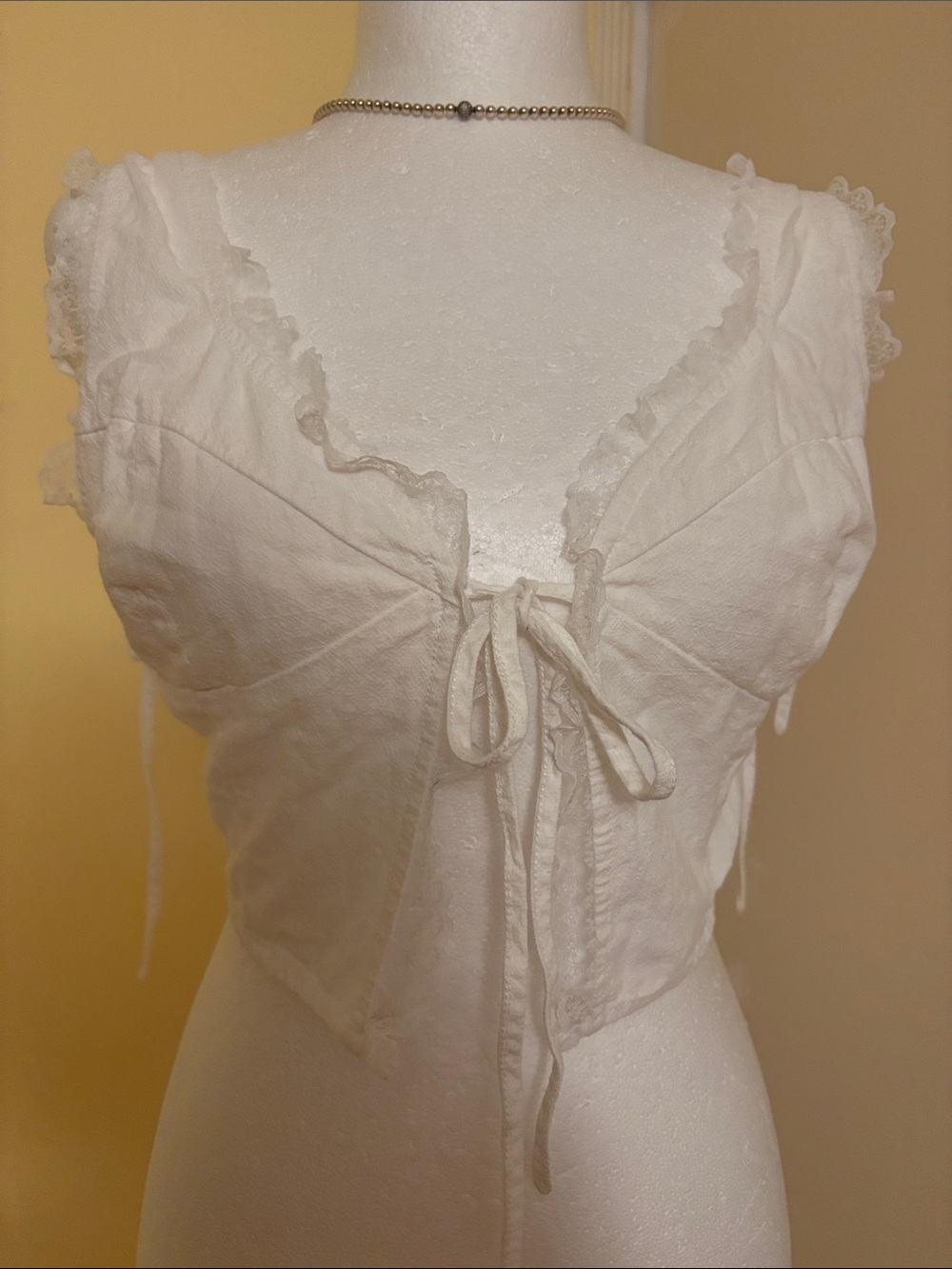Forever 21 White Lace-Trim Tie-Front Crop Top
